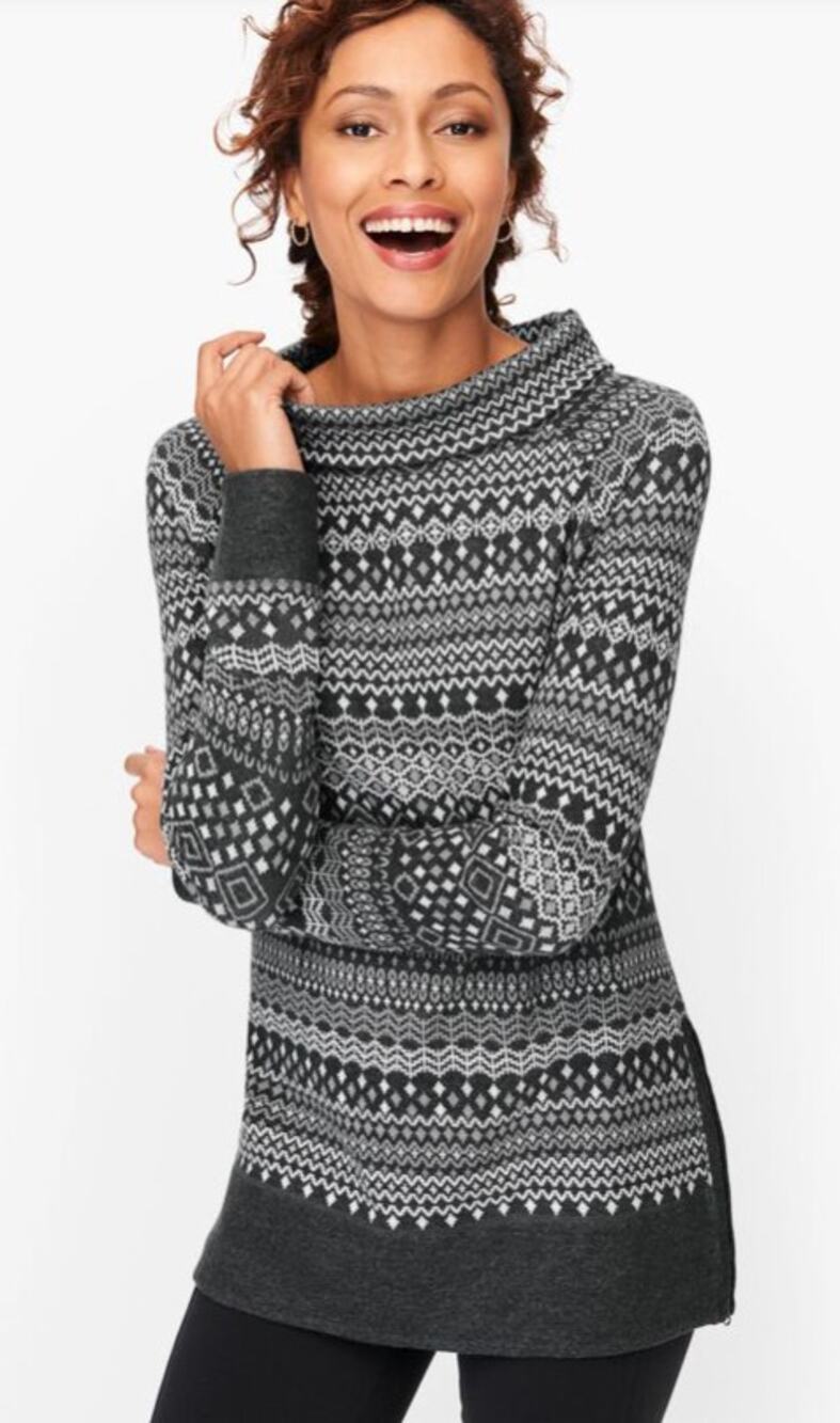 T by Talbots Jacquard Funnel Neck Top, Medium